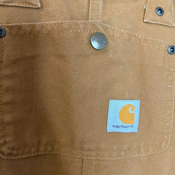 Carhartt Bib Overalls R01 M Duck Canvas Relaxed Fit Double Knee Brown Tan Kids - Picture 4 of 11